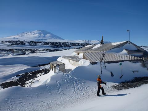 Lizzie Meek at Cape Evans hut. Image by Alasdair Turner.