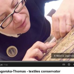 Natalia in a scene from the YouTube presentation on textile conservation